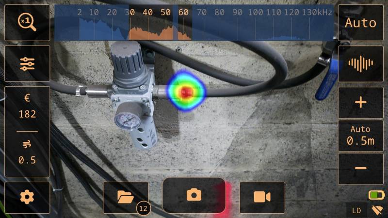 Imagerie ultrasonique pour recherche de fuite de gaz et d'air comprimé.